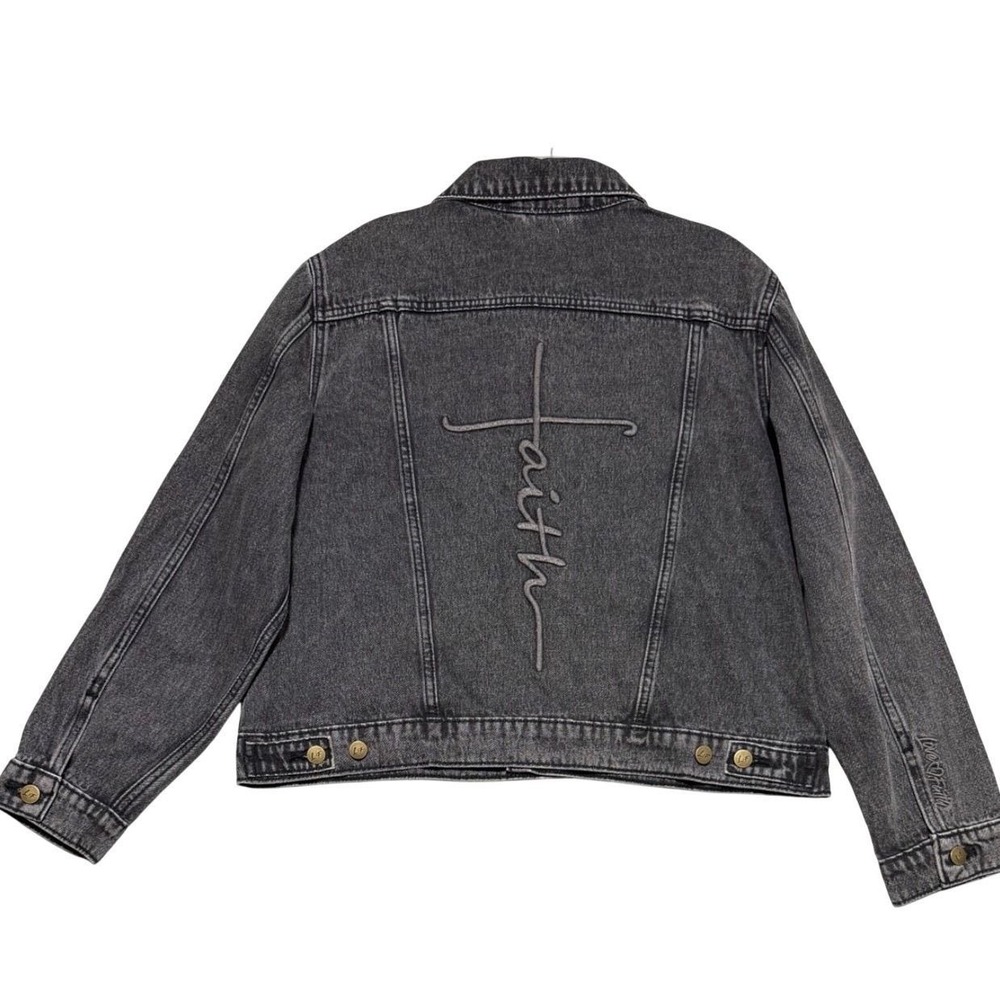 Love in Faith Black Acid Wash Denim Jean Jacket Women Medium
